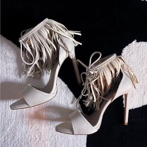 Elegant Fringe High Heels - Cream